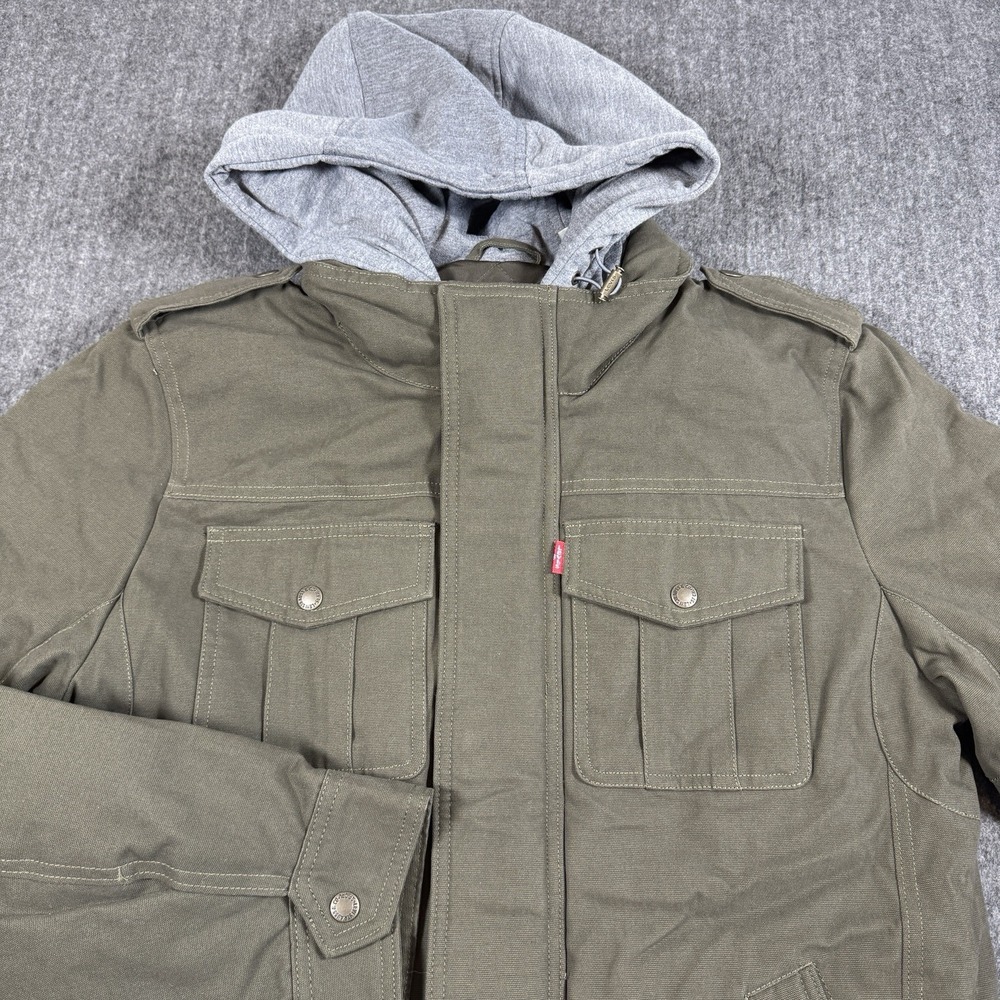 Levi's Men's Hooded Utility Jacket Small Olive Green Cotton Field Coat NWT